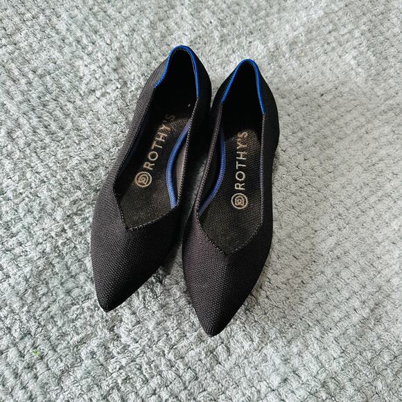 ROTHY'S Pointed Toe Black Solid Woven Ballet Flats W6.5 Comfy - Picture 1 of 4